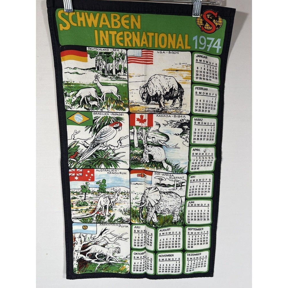 Schwaben International Tea Towel 1974 Multicolor Cotton Retro Mid Century